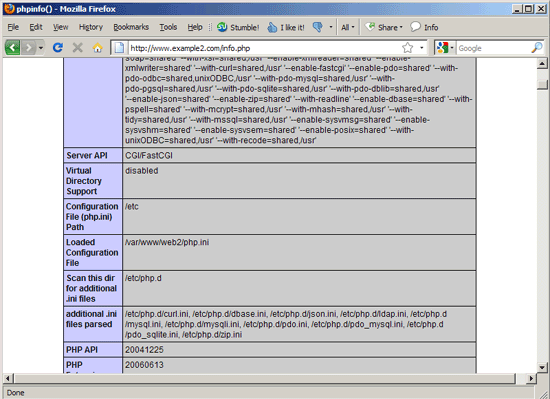 phpinfo, показывающий Loaded Configuration File: /var/www/web2/php.ini