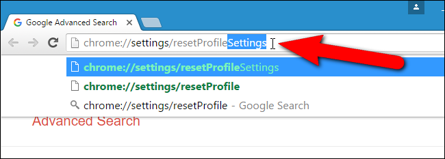 Ввод chrome://settings/resetProfileSettings в адресной строке Chrome