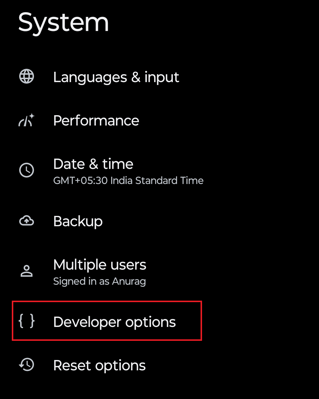 Параметры разработчика