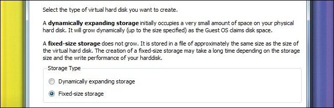 Выбор размера виртуального диска