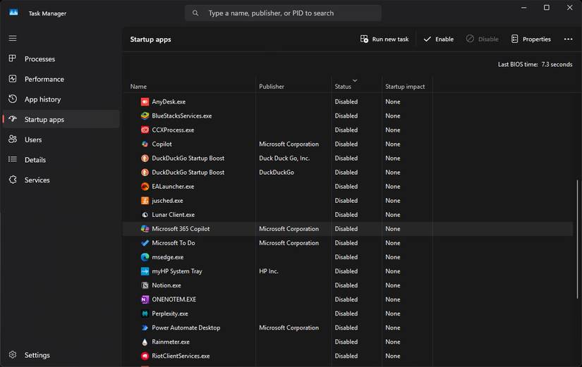 Раздел автозагрузки в Диспетчере задач