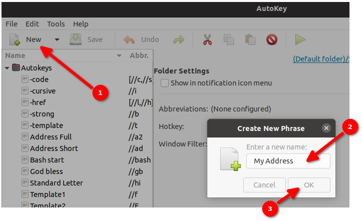 Создание фразы AutoKey
