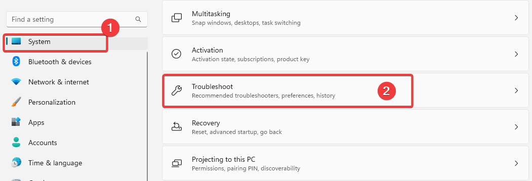 Раздел «Устранение неполадок» в настройках Windows