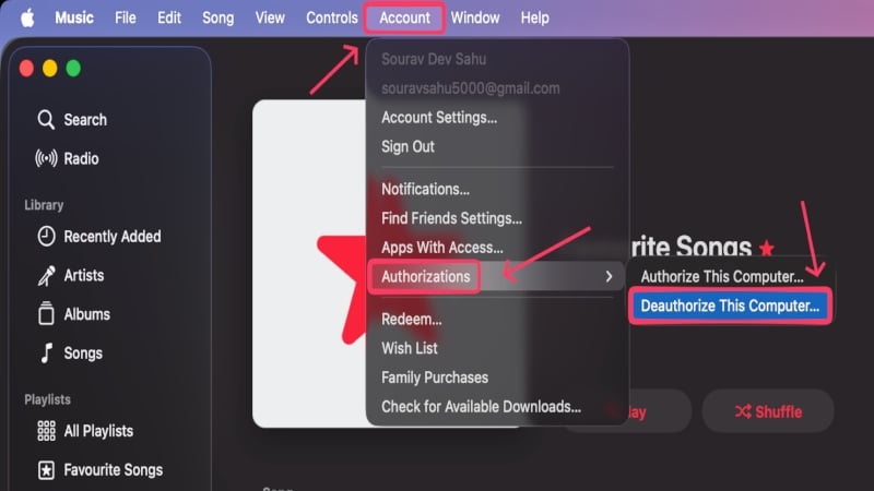 Деавторизация Apple Music