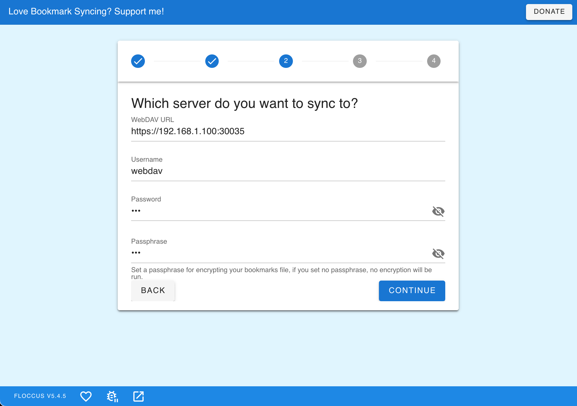 Настройка Floccus для синхронизации с WebDAV