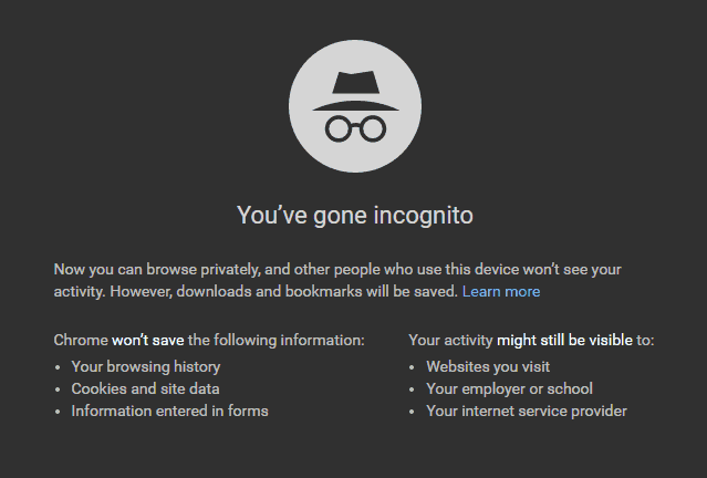 Фон окна Chrome в режиме инкогнито