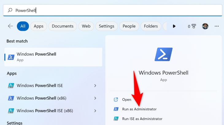 Выберите «Запуск от имени администратора» справа.
