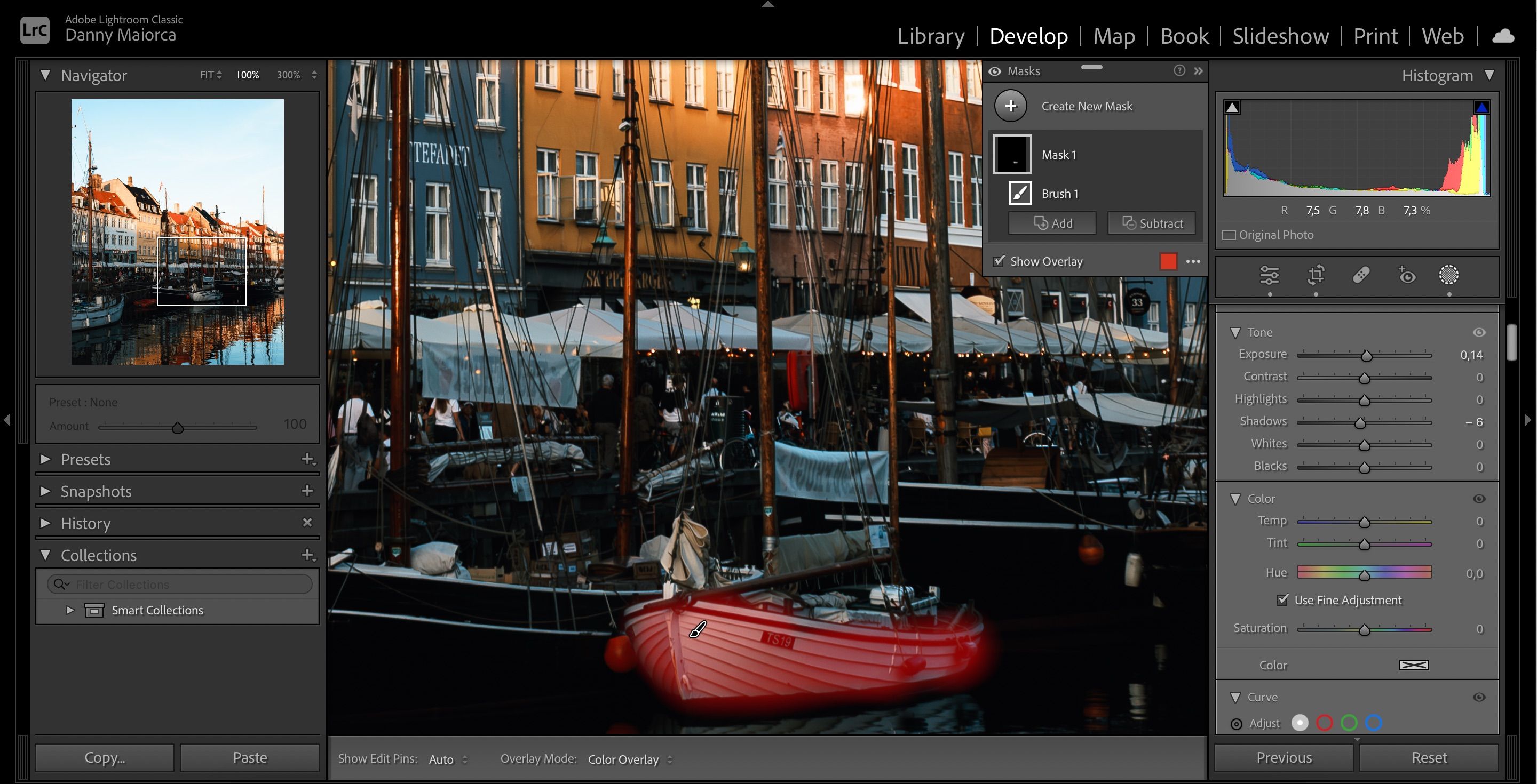 Функция показа наложения маски в Adobe Lightroom