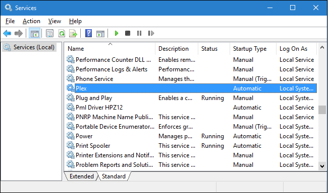 Окно управления службами Windows
