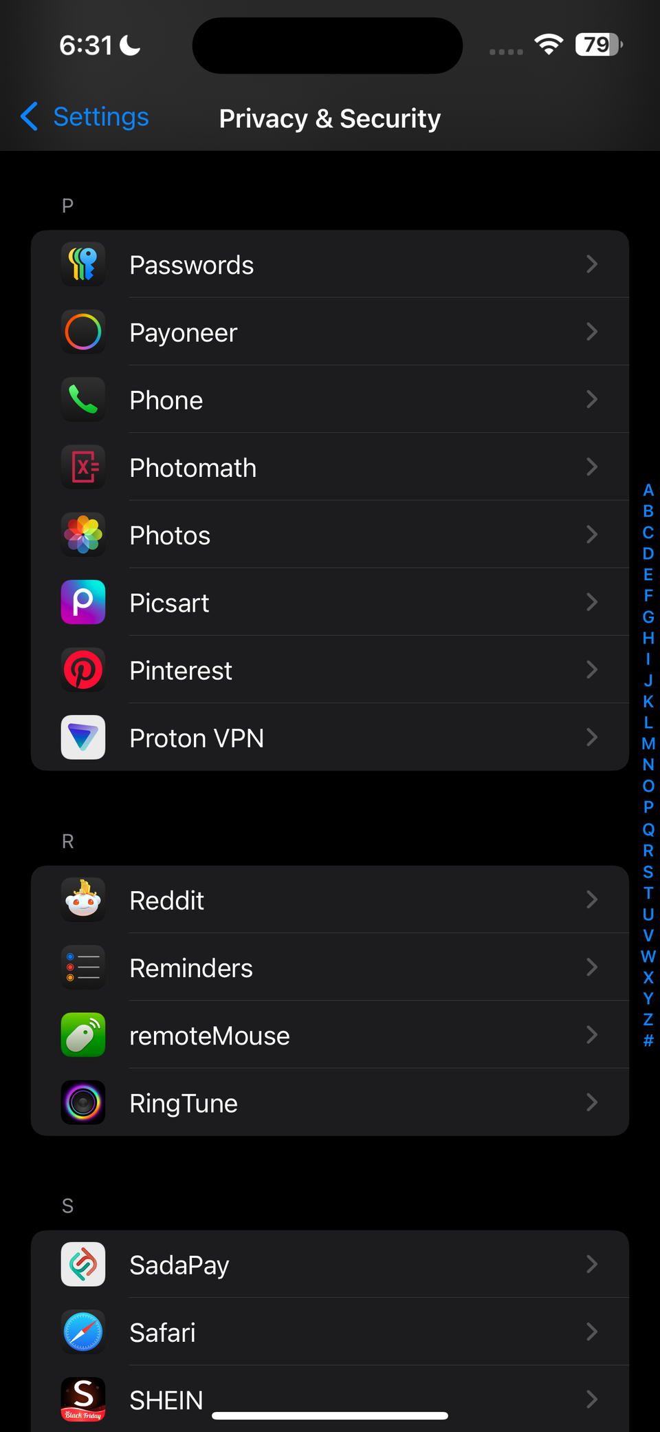 Раздел «Конфиденциальность и безопасность» в Настройках