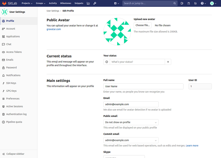 Страница профиля GitLab