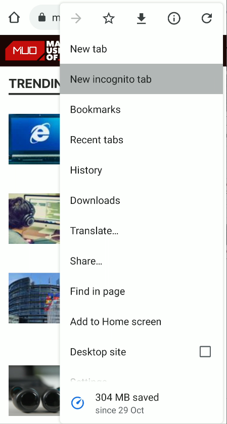 Chrome new incognito tab