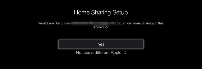 Подтверждение включения Home Sharing на Apple TV
