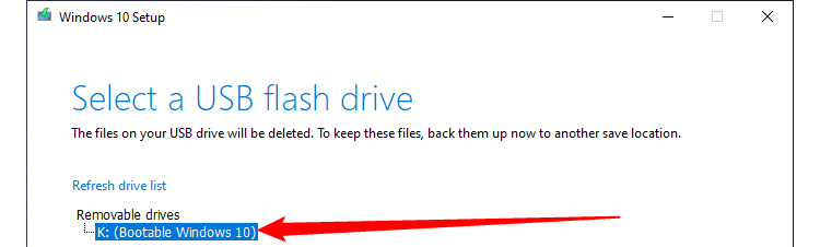 Список доступных USB-накопителей, выделен выбранный.