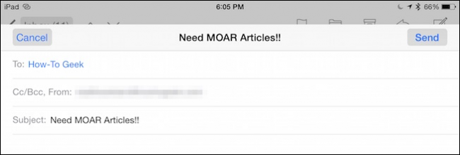 Черновик открывается в Mail на iPad при Handoff