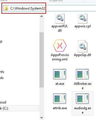 Папка System32 с файлом аудио-сервиса