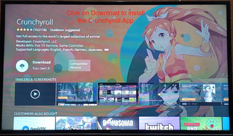 Установка Crunchyroll на Fire TV Stick