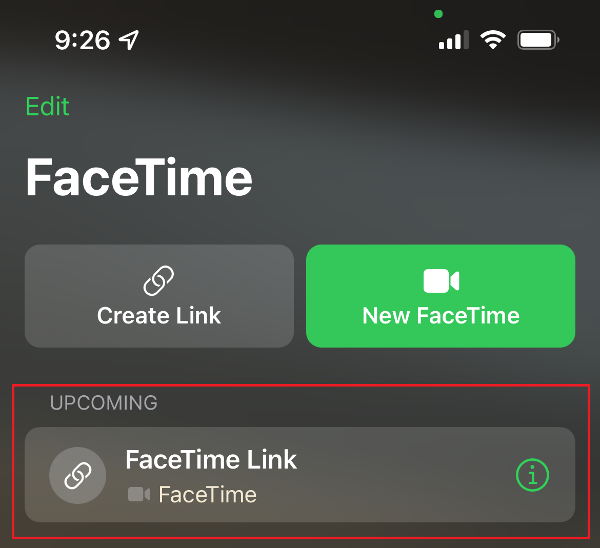 Откройте FaceTime — запланированный видеозвонок появится вверху экрана