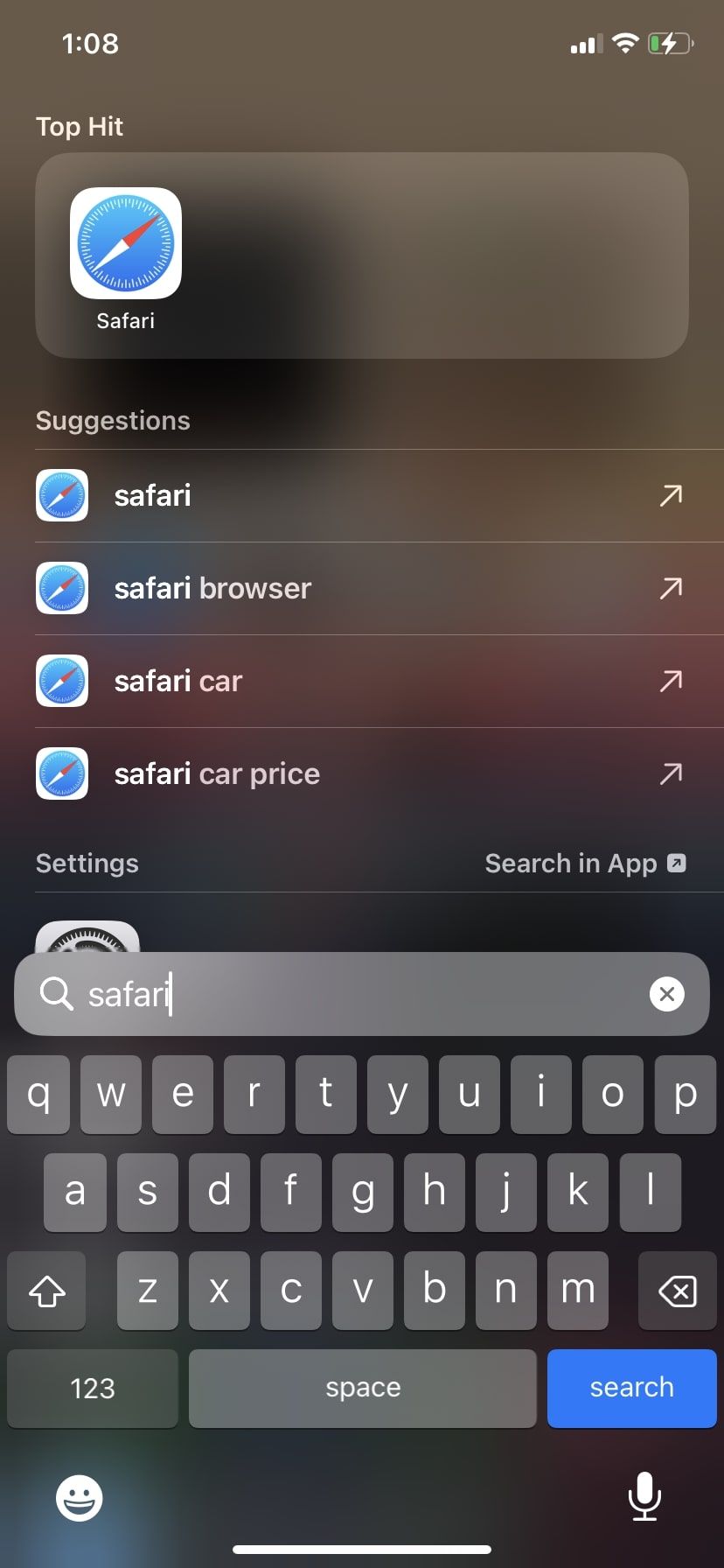 Значок Safari в результатах поиска