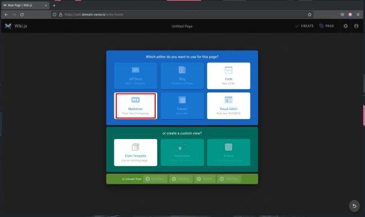 Выбор редактора Wiki.js