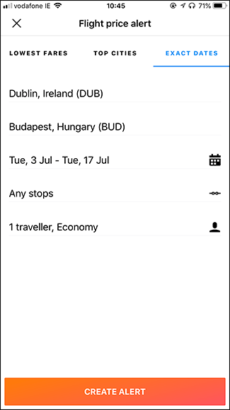 Мобильное создание оповещения — точные даты (Exact Date)