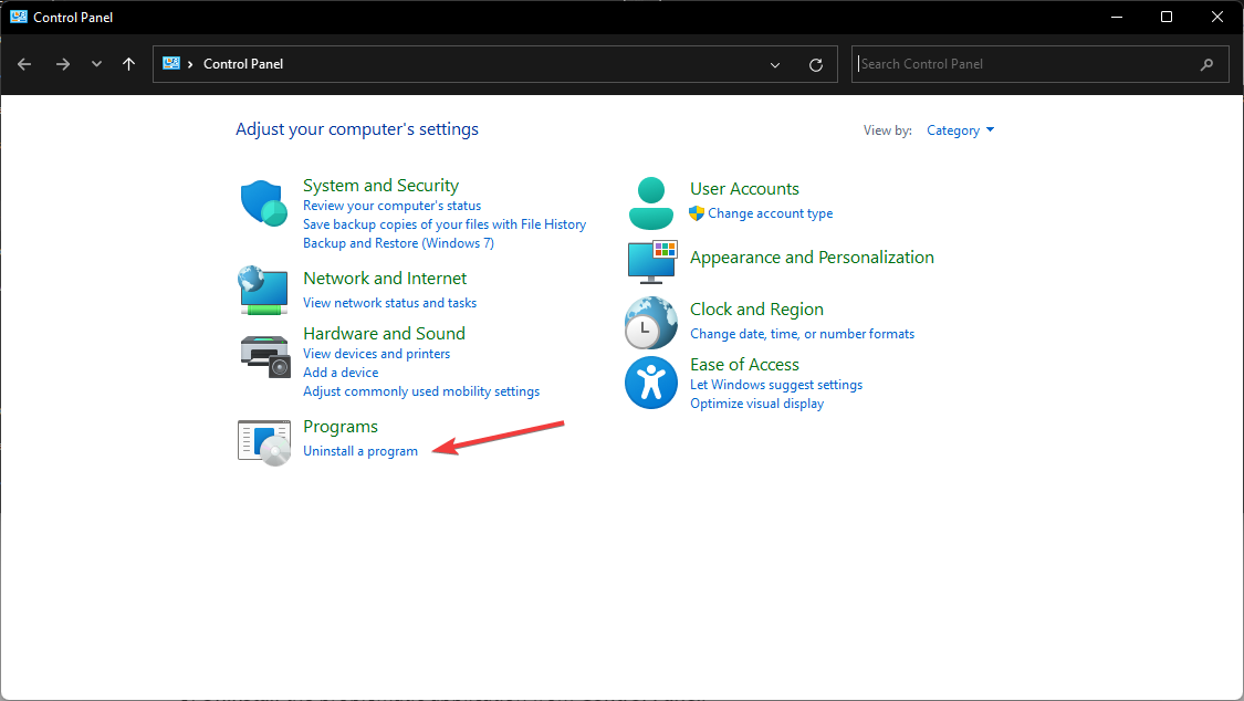 Uninstall program from Control Panel.