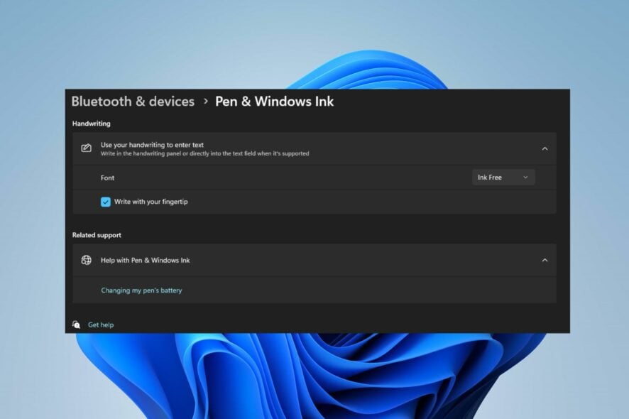 Включение писания пальцем в Windows 11