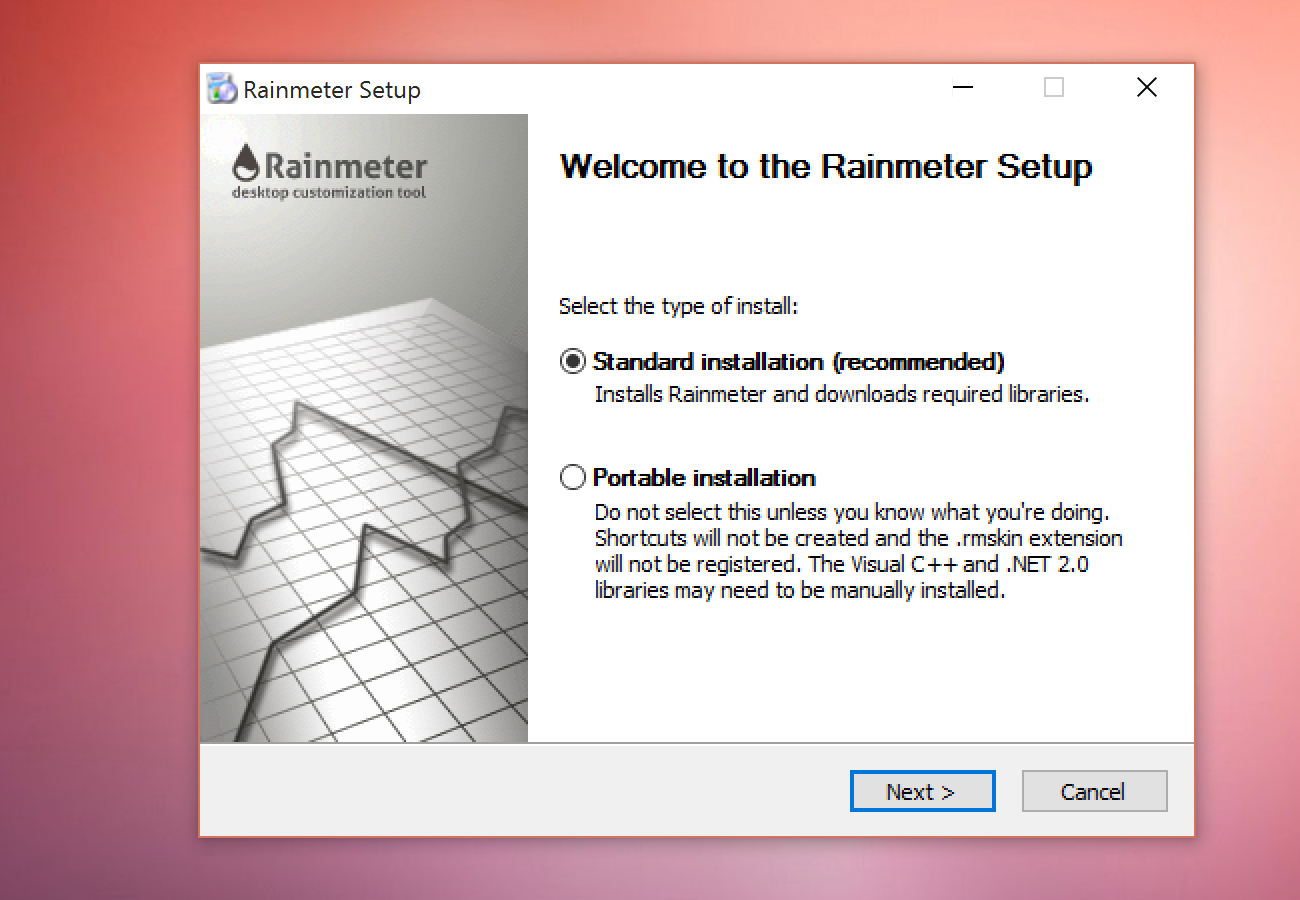 Окно установщика Rainmeter на Windows