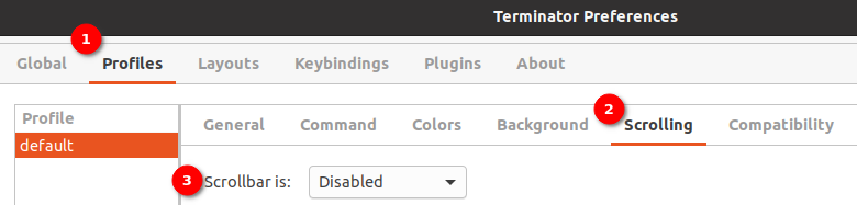 Отключение полосы прокрутки в Terminator