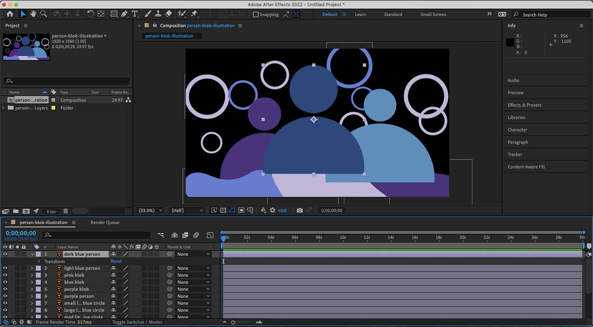 Открытая композиция After Effects с импортированными слоями.