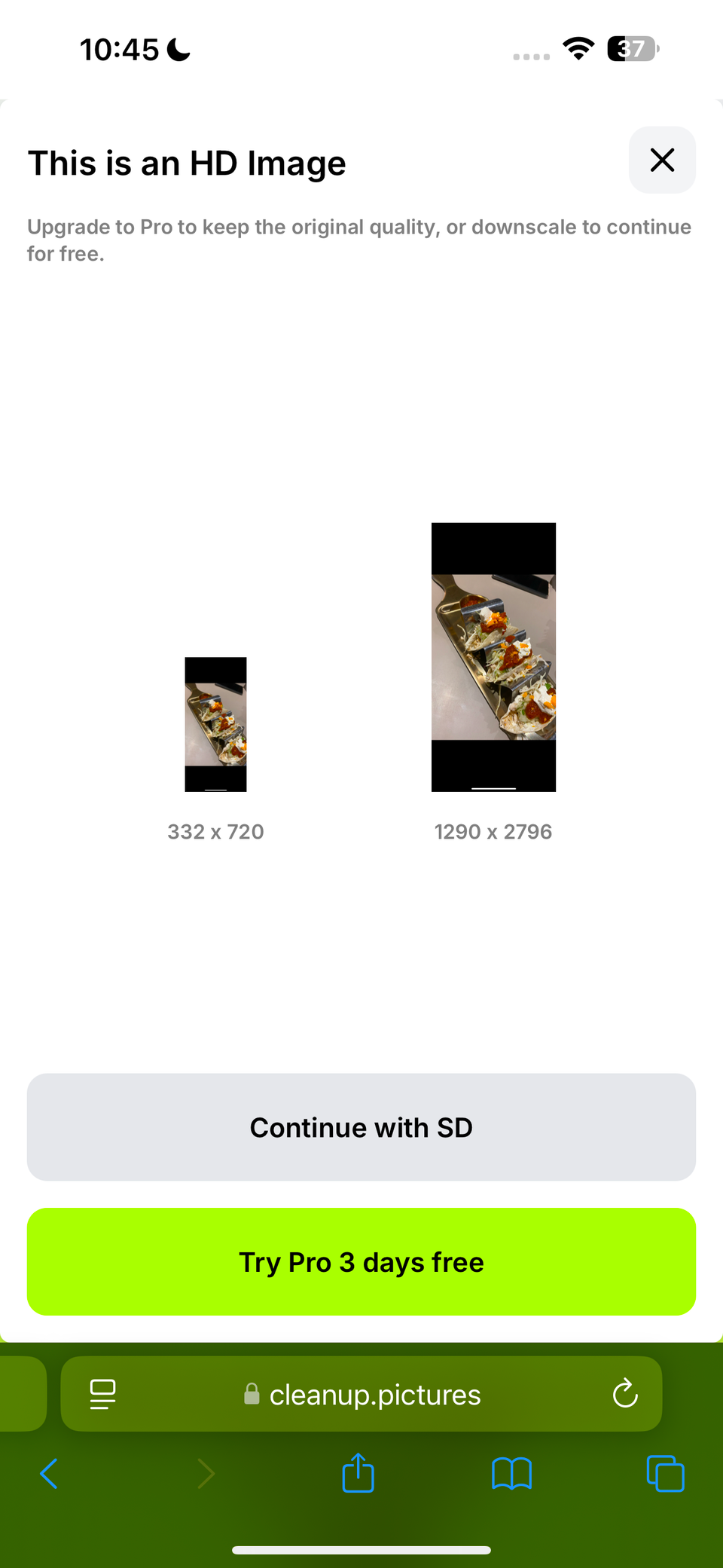 Загрузка изображения на cleanup.pictures