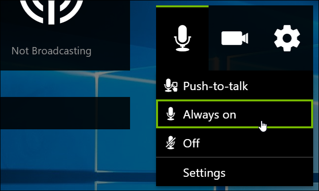 Выбор режима микрофона в оверлее