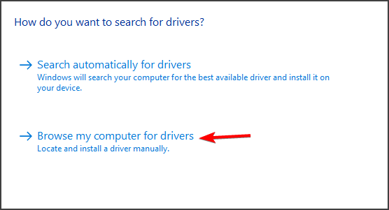 Окно обновления драйвера — выбор поиска на компьютере