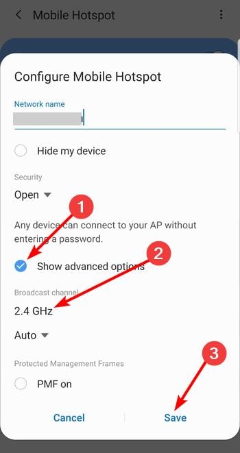 Выбор частоты передачи 2.4GHz для мобильного хотспота