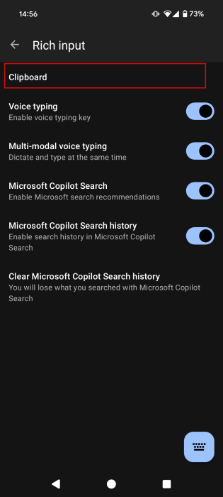 Переход в «Буфер обмена» в SwiftKey