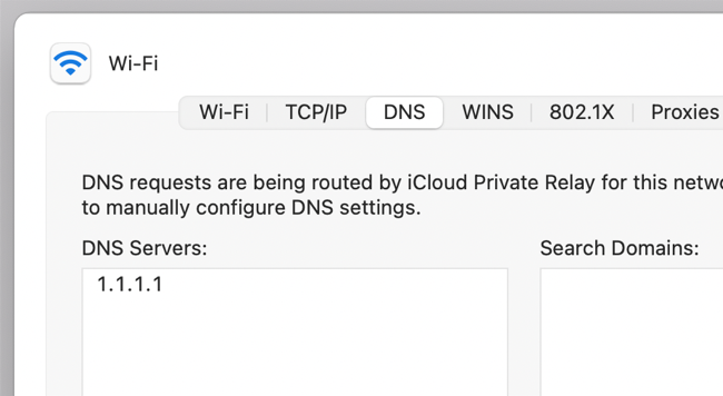 Смена DNS на macOS в системных настройках