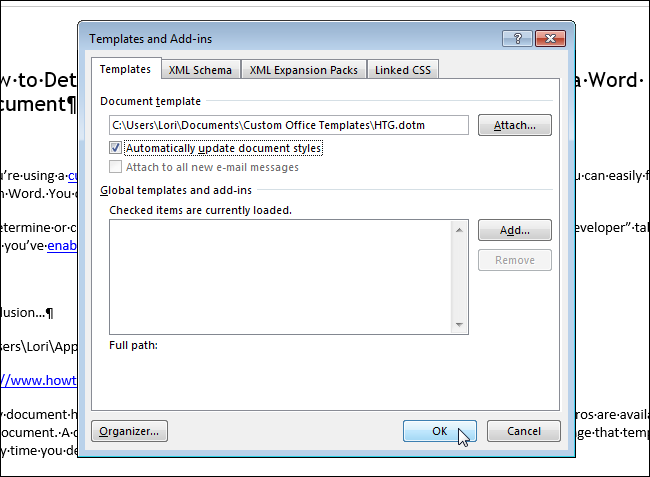 Применение нового шаблона и опция автоматического обновления стилей