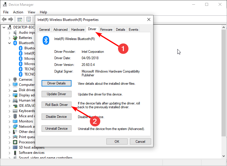 Кнопка отката драйвера в свойствах устройства