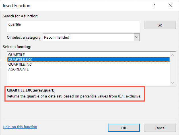 Описание функции квартиля