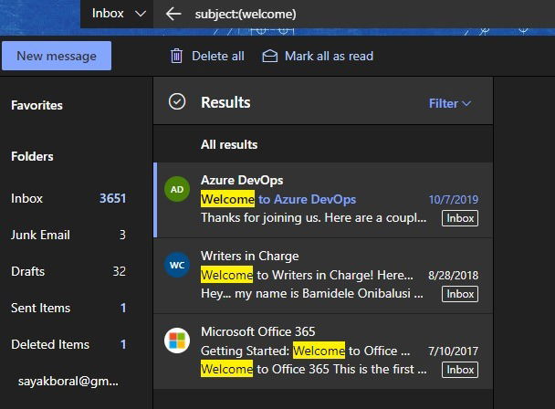 Продвинутый поиск в Outlook по теме