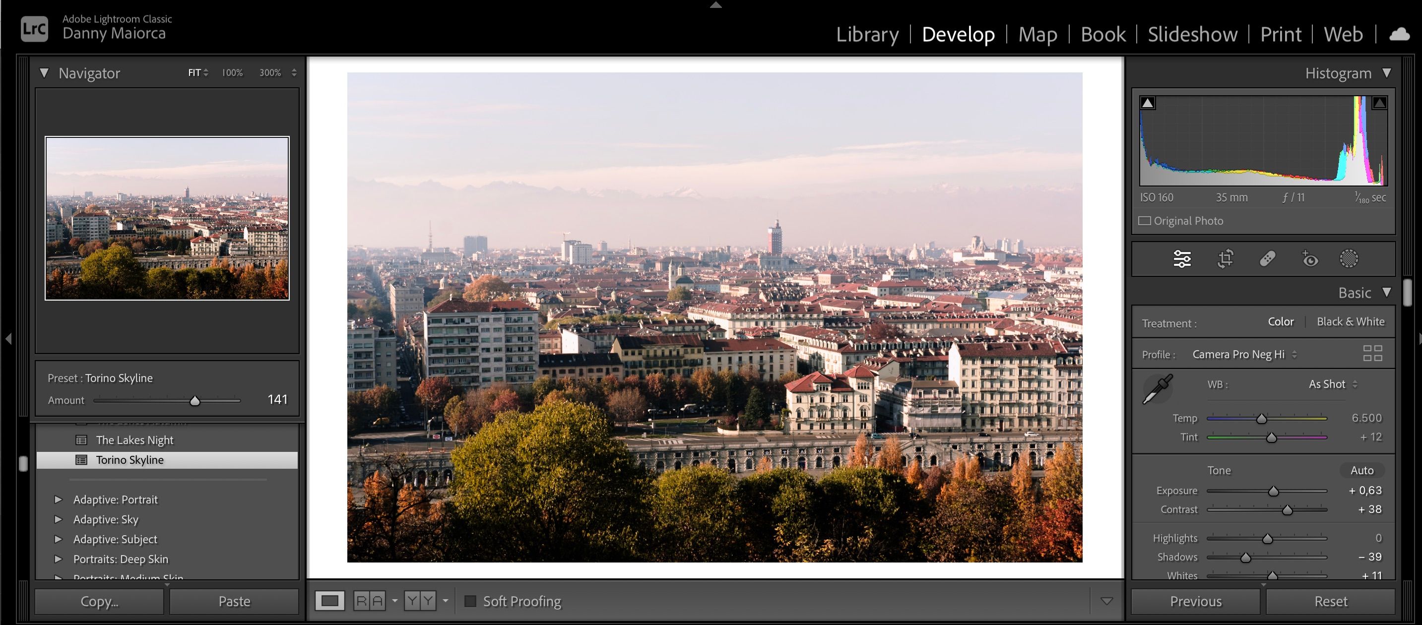 Скриншот, показывающий применение пресета в Lightroom Classic