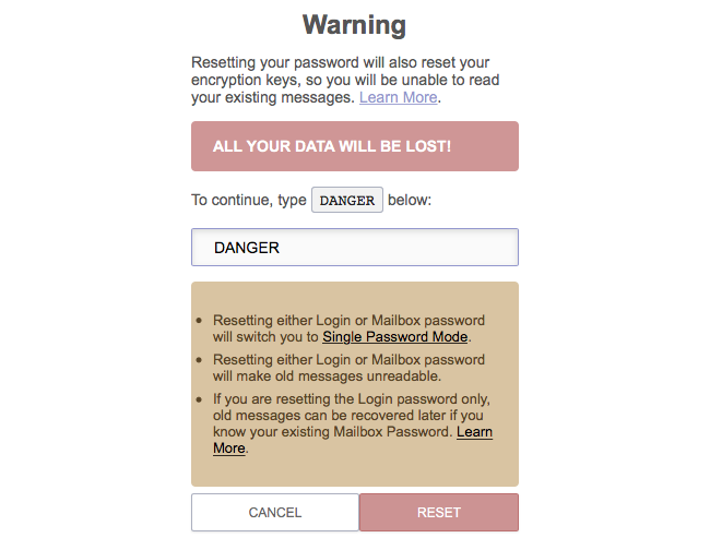 ProtonMail Confirm Reset