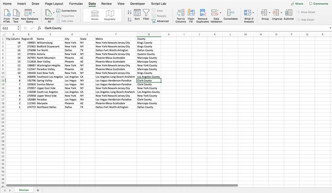 Инверсия таблицы Excel с использованием сортировки данных