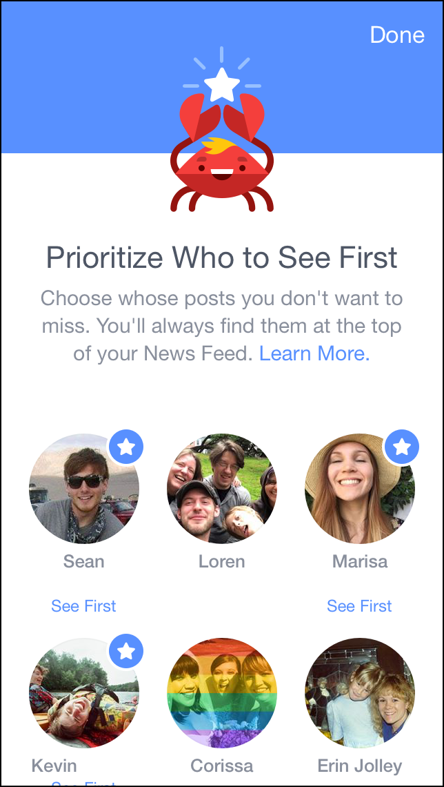 Выбранные для приоритизации пользователи с иконкой звезды
