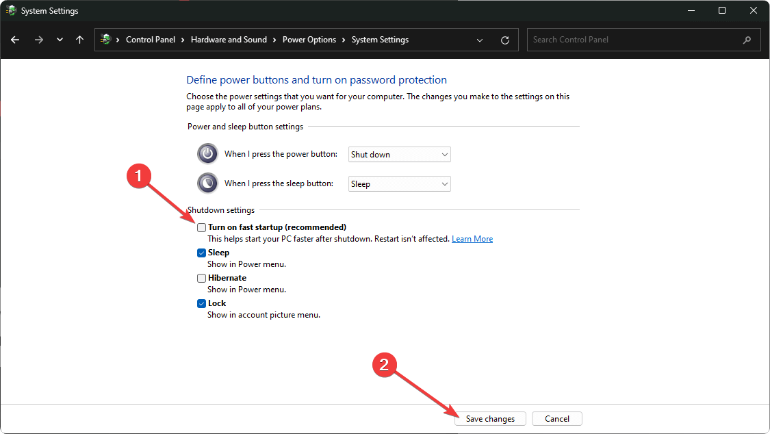 Отключение быстрого запуска в Панели управления