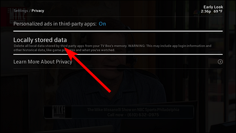 Параметр локально сохранённых данных в настройках Xfinity