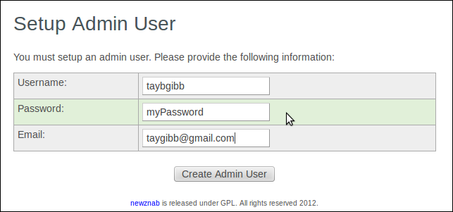 Форма создания админа NewzNab