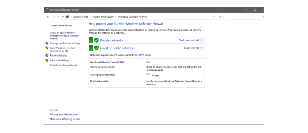 Настройки брандмауэра Windows Defender