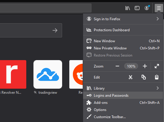 Окно Логины и пароли