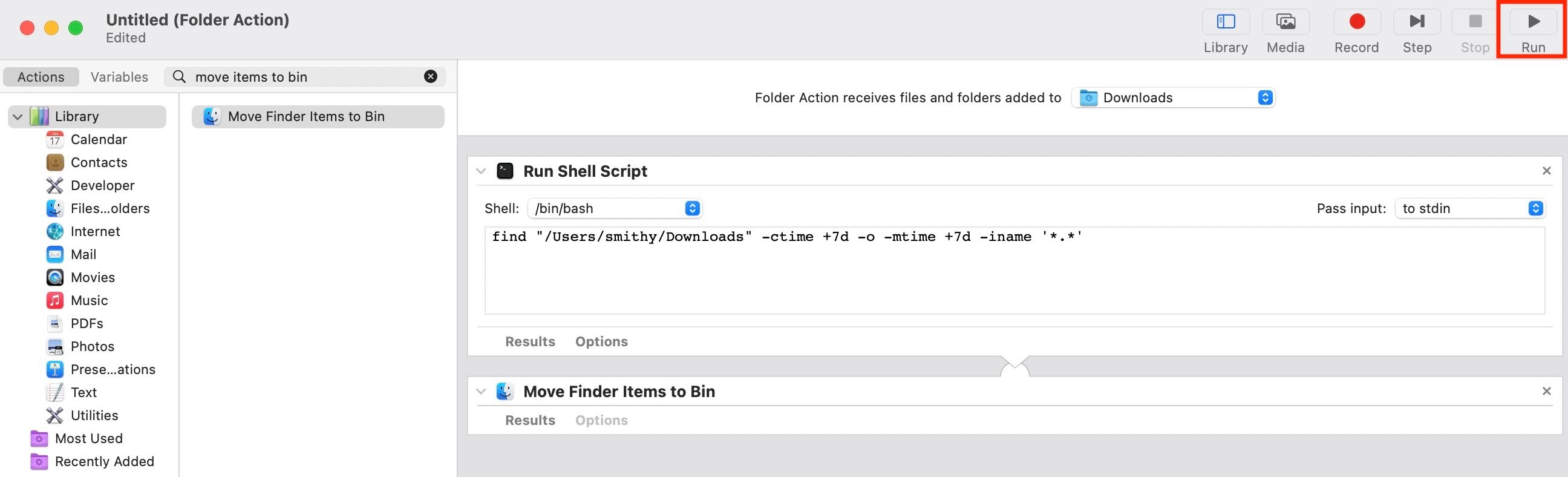 Запуск рабочего процесса для проверки результатов действия Run Shell Script.